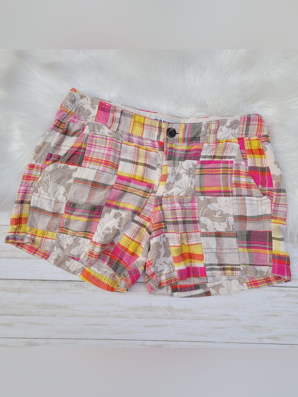 Old Navy Y2K Madras Plaid Patchwork Chino Shorts Hawaiian Preppy Beach Women's 8